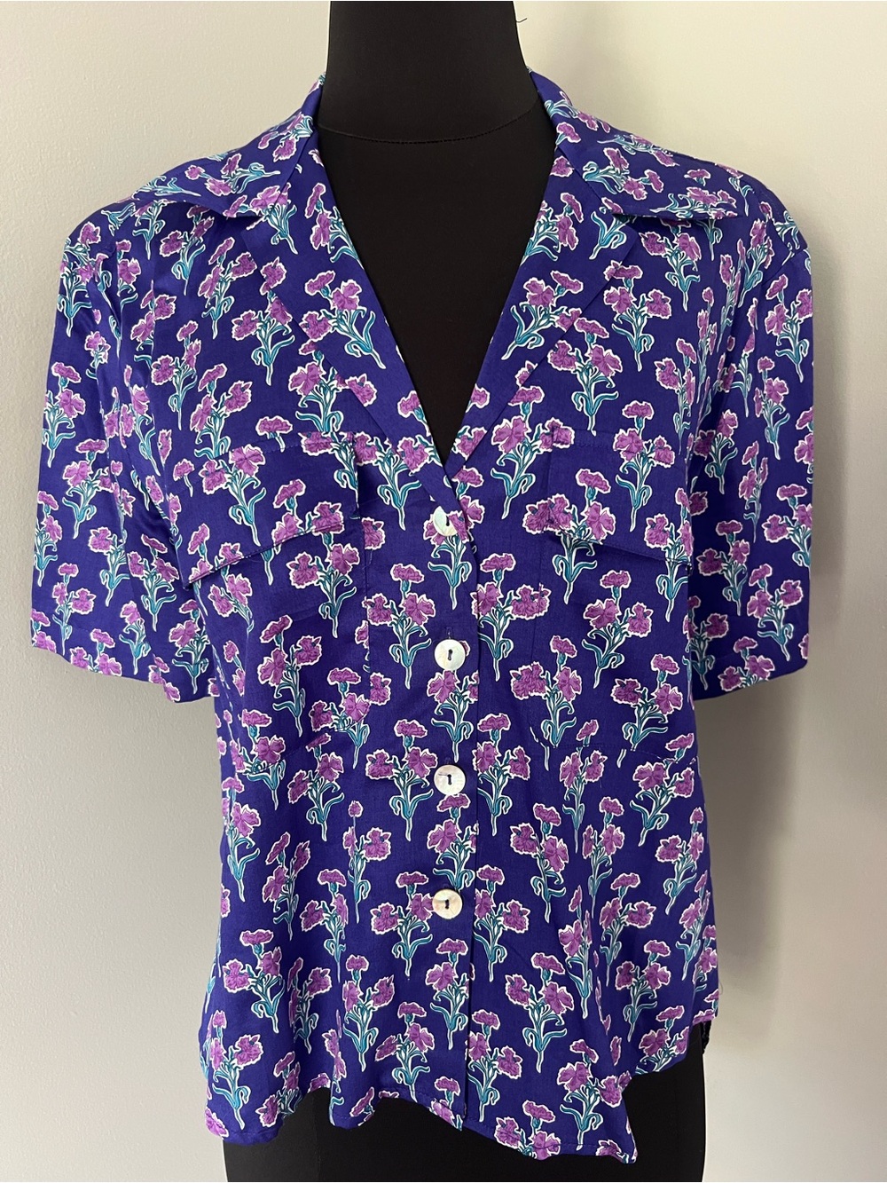 NWT Zara Purple Floral Button-Front Top
